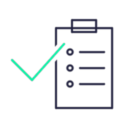 Icon of a clipboard with a checklist and a large green checkmark, symbolizing task completion or approval.
